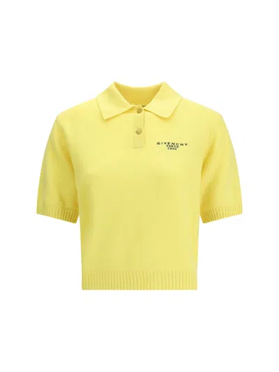 Givenchy Embroidered Short-sleeve Wool-cashmere Polo In Yellow