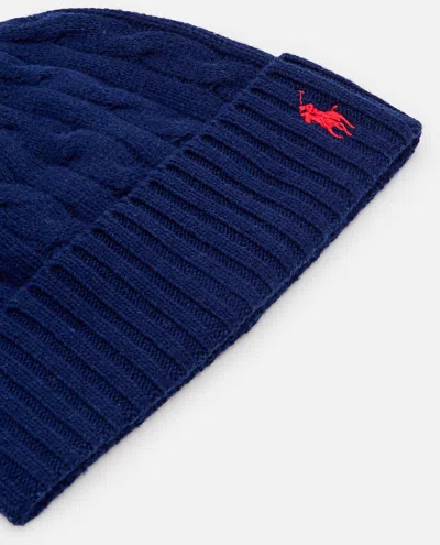 Polo Ralph Lauren Wool Blend Cable Knit Beanie Hat In Blue