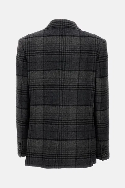 Ralph Lauren Kent Double-breasted Checked Wool Blazer In Gray