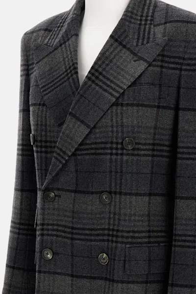 Ralph Lauren Kent Double-breasted Checked Wool Blazer In Gray