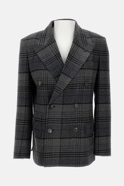 Ralph Lauren Kent Double-breasted Checked Wool Blazer In Gray