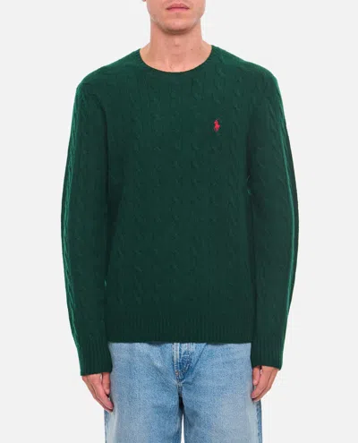 Polo Ralph Lauren Moss-coloured Wool And Cashmere Cable-knit Sweater In Green