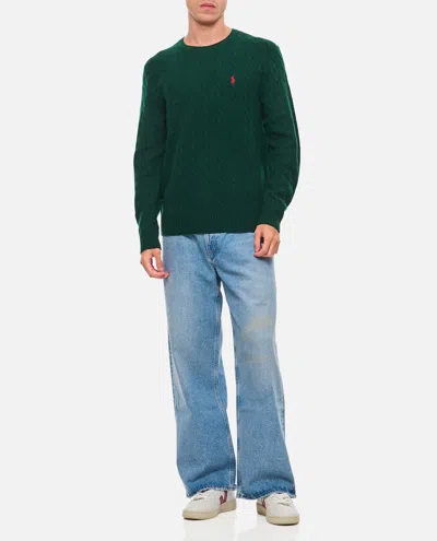 Polo Ralph Lauren Moss-coloured Wool And Cashmere Cable-knit Sweater In Green