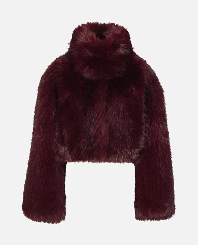Rotate Birger Christensen Bordeaux Cropped Fur Jacket With Concealed Front Closure In Faux-fur Woman In Burgundy