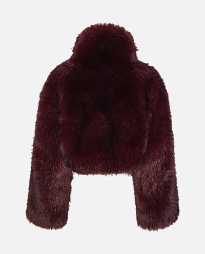 Rotate Birger Christensen Bordeaux Cropped Fur Jacket With Concealed Front Closure In Faux-fur Woman In Burgundy