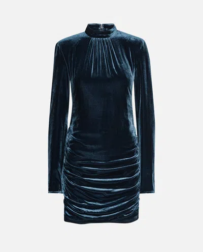 Rotate Birger Christensen Blue Mini Dress With High Neck And Rear Zip Closure In Velvet Woman In Black