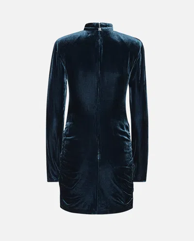 Rotate Birger Christensen Blue Mini Dress With High Neck And Rear Zip Closure In Velvet Woman In Black