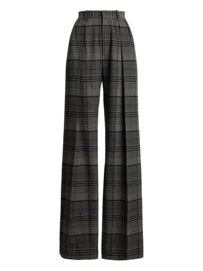 Ralph Lauren Jody Plaid Wool Pleated Wide-leg Pants In Gray