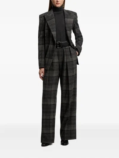 Ralph Lauren Jody Plaid Wool Pleated Wide-leg Pants In Gray