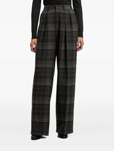Ralph Lauren Jody Plaid Wool Pleated Wide-leg Pants In Gray