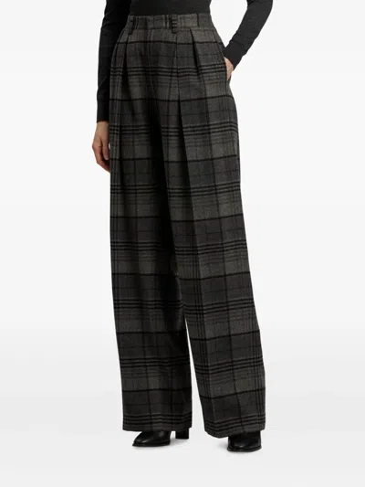 Ralph Lauren Jody Plaid Wool Pleated Wide-leg Pants In Gray