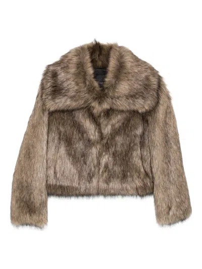 Thelaurent Faux-fur Wide-collar Jacket In Brown