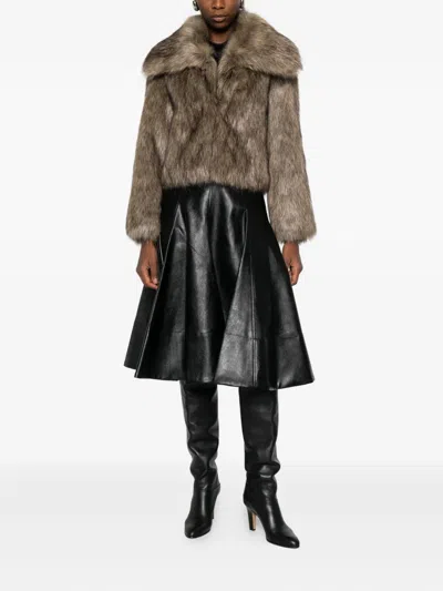 Thelaurent Faux-fur Wide-collar Jacket In Brown