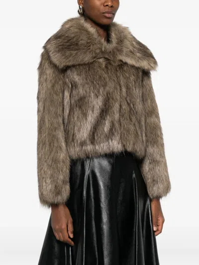 Thelaurent Faux-fur Wide-collar Jacket In Brown