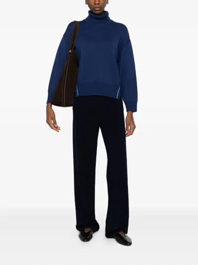 Alpha Studio Contrast-stitching Turtleneck Sweater In Blue