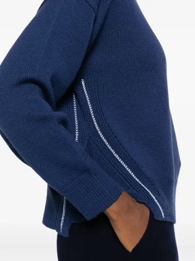 Alpha Studio Contrast-stitching Turtleneck Sweater In Blue