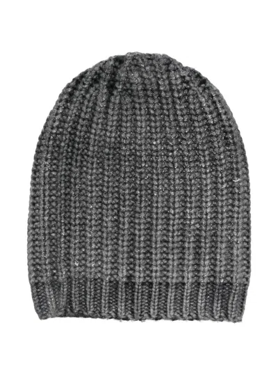 Avant Toi Metallic-threading Ribbed Beanie In Gray