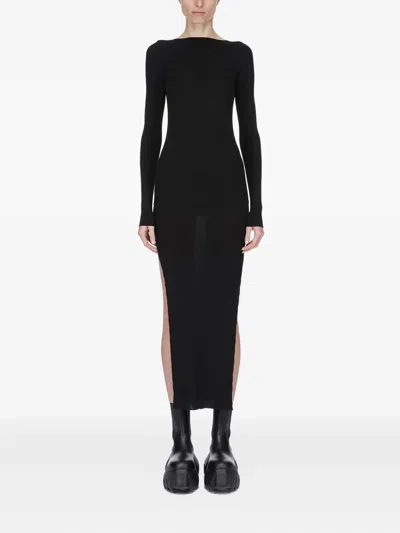 Rick Owens Ribbed Knit Sacriskirt With Signature Back Detail In Black