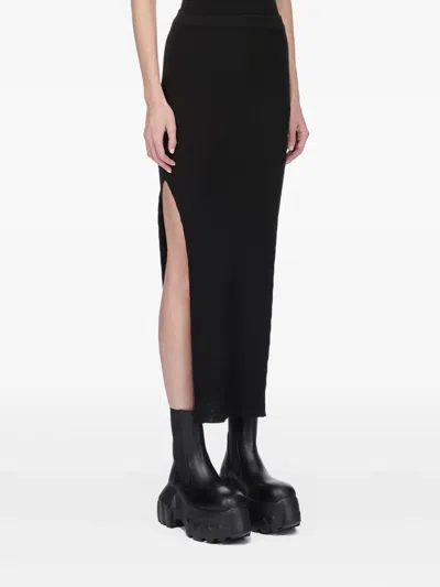 Rick Owens Ribbed Knit Sacriskirt With Signature Back Detail In Black