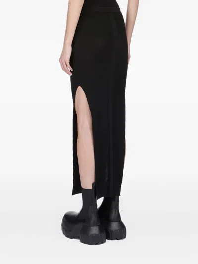 Rick Owens Ribbed Knit Sacriskirt With Signature Back Detail In Black