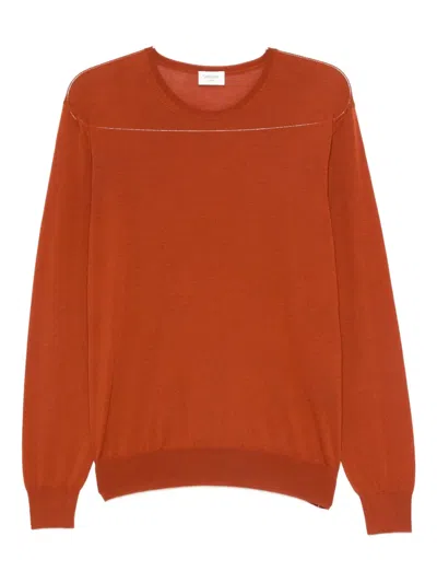 Saint Laurent Ribbed Crewneck Wool Knit Sweater In Brown