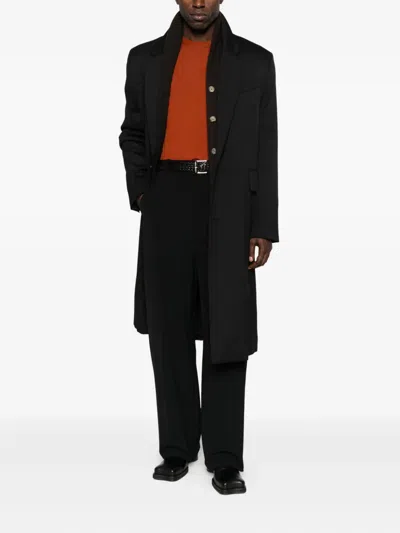 Saint Laurent Ribbed Crewneck Wool Knit Sweater In Brown