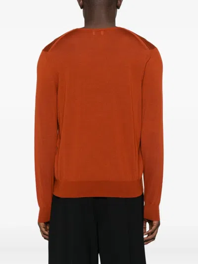 Saint Laurent Ribbed Crewneck Wool Knit Sweater In Brown