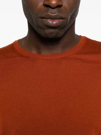 Saint Laurent Ribbed Crewneck Wool Knit Sweater In Brown