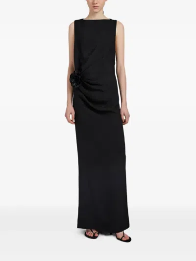 Proenza Schouler Flower-embellished Draped Dress In Black