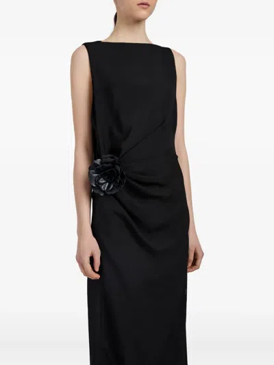Proenza Schouler Flower-embellished Draped Dress In Black