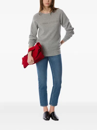 Alberta Ferretti Crew Neck Long Sleeve Ribbed Knitwear In Gray