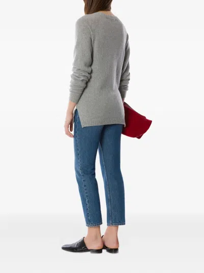 Alberta Ferretti Crew Neck Long Sleeve Ribbed Knitwear In Gray