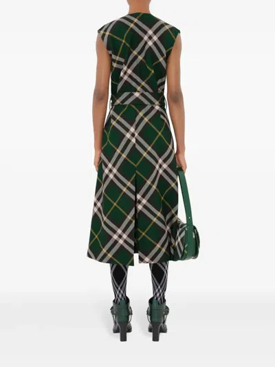 Burberry Women Check Motif Wool Midi Dress In Multi