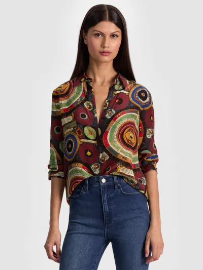 Alice And Olivia Hands Of Time Willa Placket Top In Multi