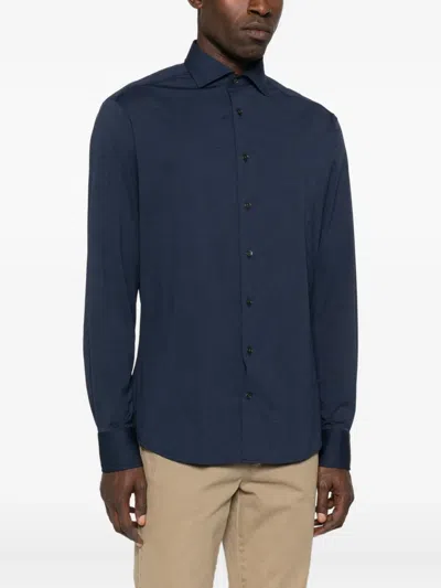 Traiano Milano Long-sleeve Button Shirt In Blue