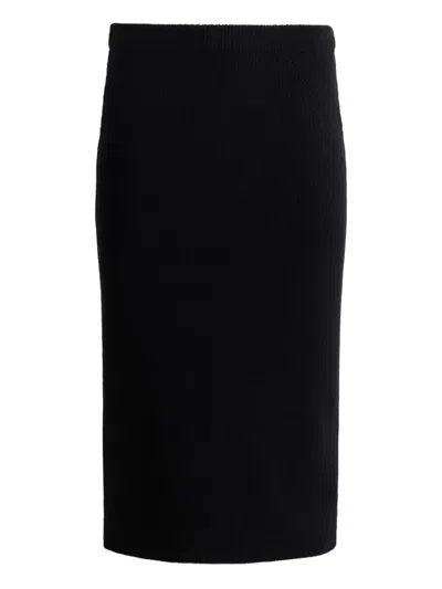 St John Rib-knit Midi Skirt In Black