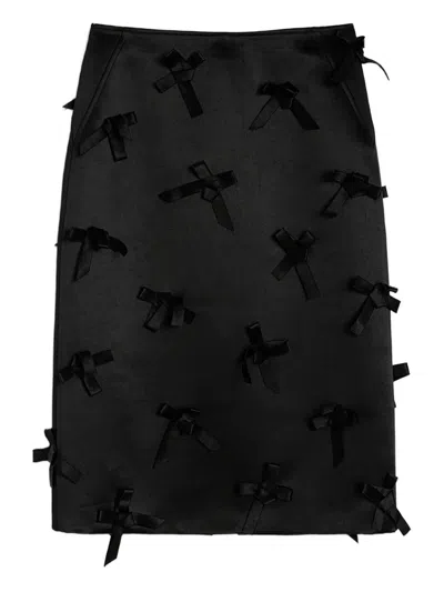Jil Sander Satin Skirt With Embroidered Bows In Black