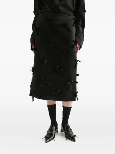 Jil Sander Satin Skirt With Embroidered Bows In Black