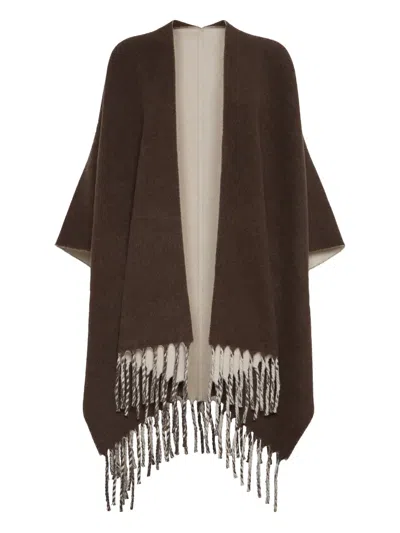 Brunello Cucinelli Fringe-detail Poncho In Brown