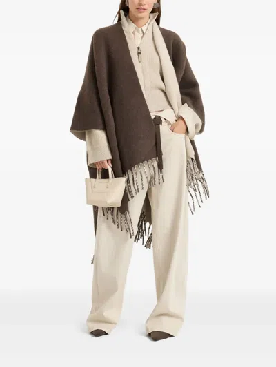 Brunello Cucinelli Fringe-detail Poncho In Brown