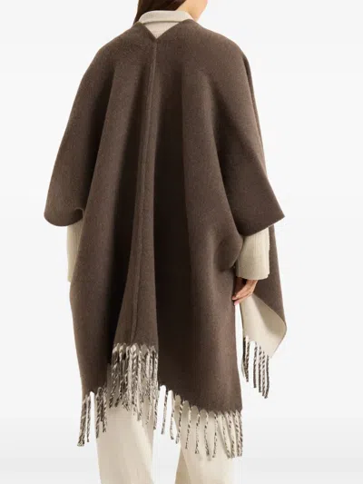 Brunello Cucinelli Fringe-detail Poncho In Brown