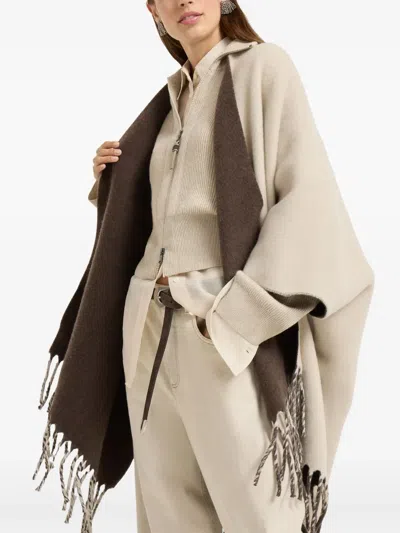 Brunello Cucinelli Fringe-detail Poncho In Brown