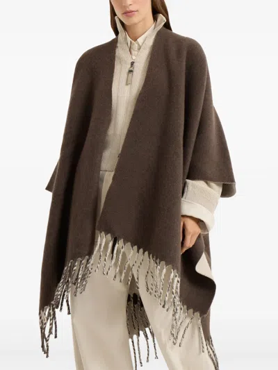 Brunello Cucinelli Fringe-detail Poncho In Brown