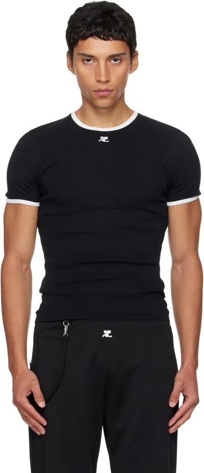 Courrèges Bumpy Embroidered Logo Ringer T-shirt In Black