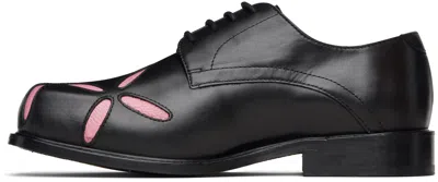 Stefan Cooke Ssense Exclusive Black & Pink Slashed Square Toe Derbys In Black