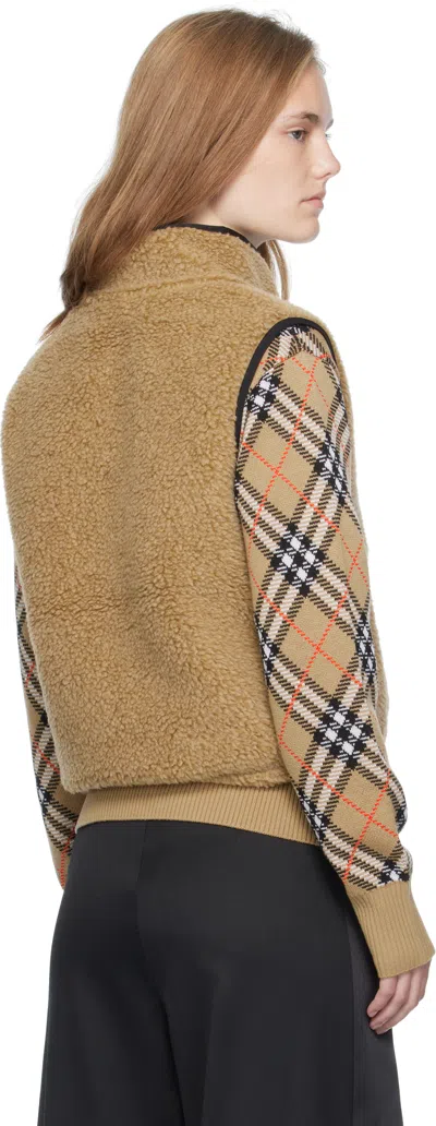 Burberry Teddy Fabric High Collar Vest With Side Pockets In Brown