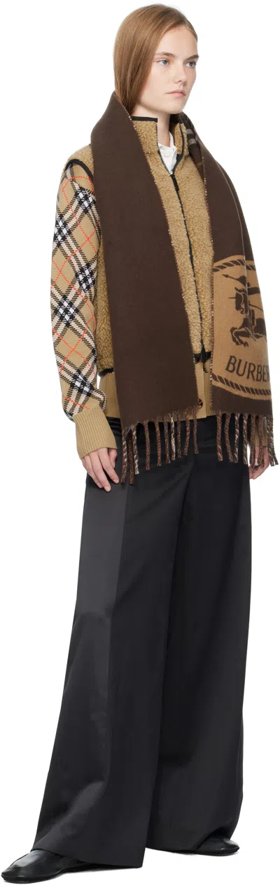 Burberry Teddy Fabric High Collar Vest With Side Pockets In Brown