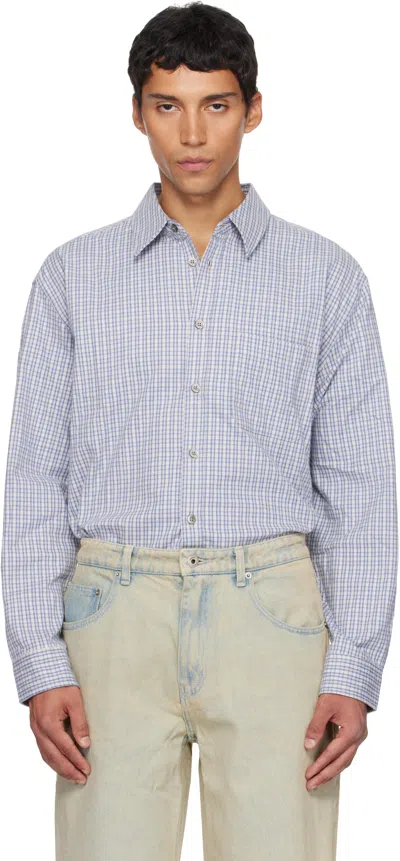 Coor Blue & White Block Checkered One Pocket Shirt In Blue