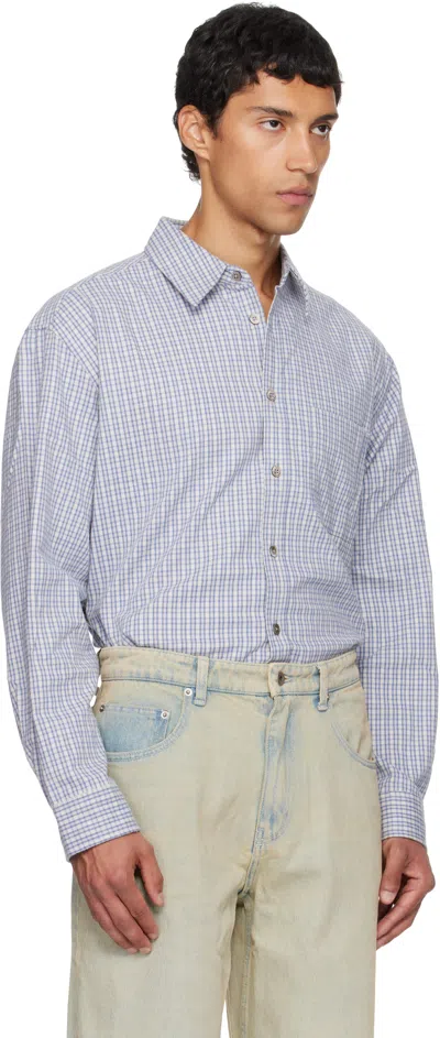 Coor Blue & White Block Checkered One Pocket Shirt In Blue