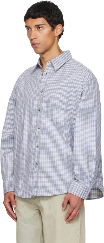 Coor Blue & White Block Checkered One Pocket Shirt In Blue
